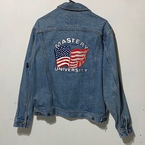 Tony Robbin’s Mastery University Denim LEE Jean Jacket American Flag Patch